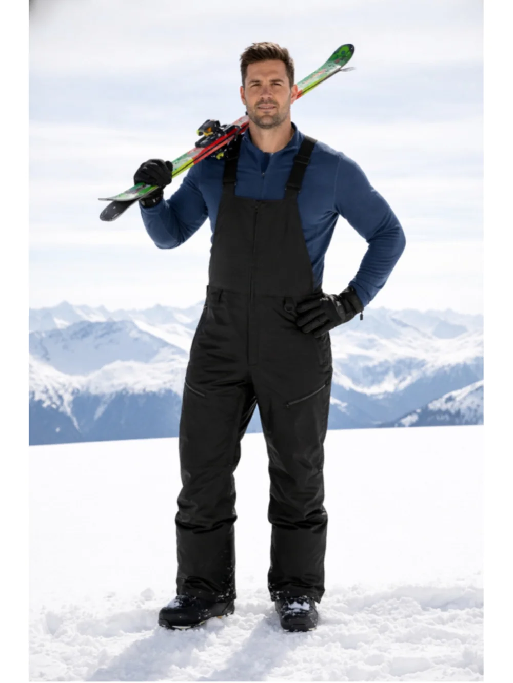 SWISS TECH Black Ski Snowboard Bib Overalls Large